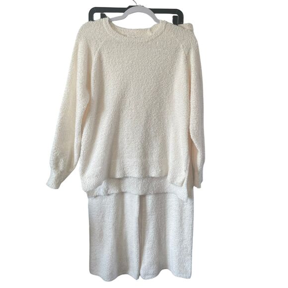 NWOT Joyspun 2pc Lounge wear Pajama Set Ivory Fuzzy soft M 8/10  cozy warm - Picture 1 of 7